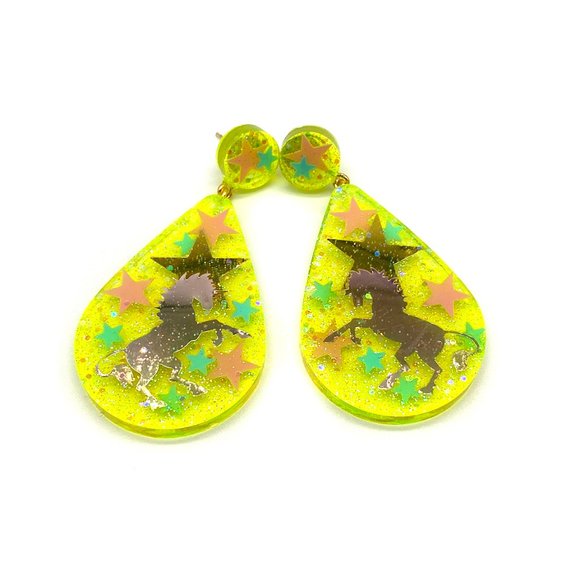 Unicorn Magic Drop Statement earrings Neon Yellow - Picture 3 of 3